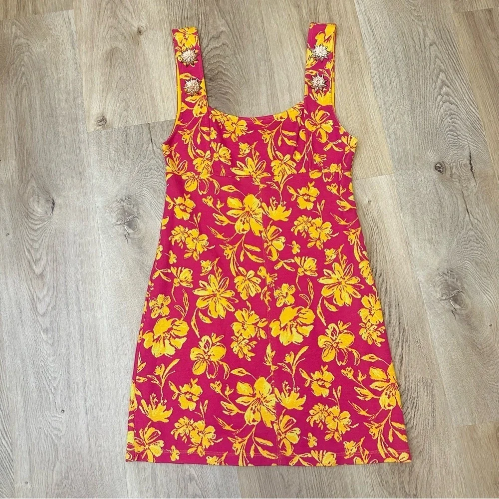 Zara Pink and Orange Floral Mini Dress - Picture 4 of 7